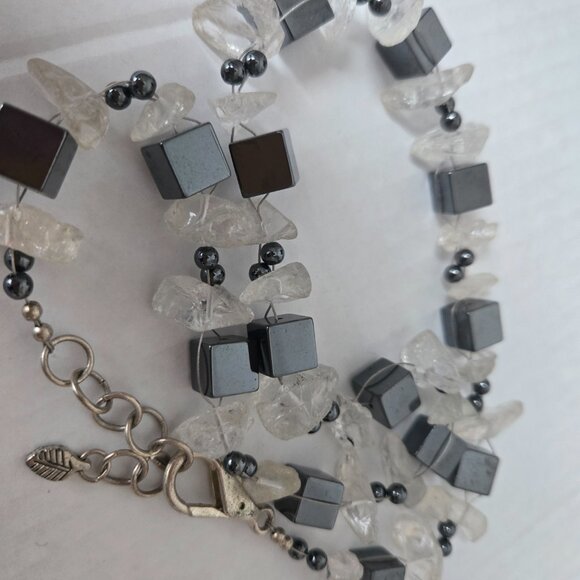 Beautiful Raw Clear Crystal & Hematite Beaded Artisan Necklace - Picture 3 of 5